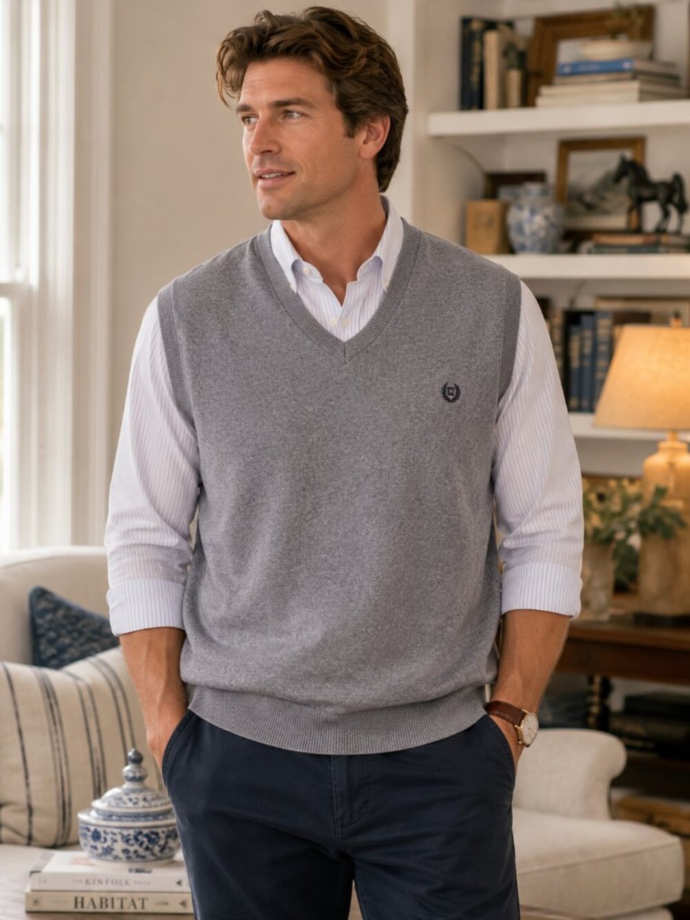 Chaps Men's‎ XL Tall Gray Sweater Vest V-Neck Cotton  Golf Preppy Classic 1131